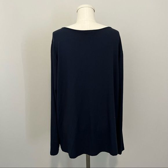 Eileen Fisher Navy Blue Long Sleeve Scoop Neck T-Shirt - Picture 7 of 10